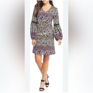 Women's MSK Dress, M,‎ Black & Purple Bell Sleeve Floral